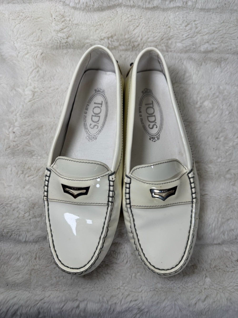 Tod’s Gommino Shoes White Leather Driving Loafers Moccasin Flats Italy Wms 6.5